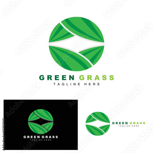 Green Grass Logo Design, Farm Landscape Illustration, Natural Scenery Vector