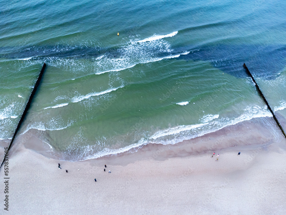Aerial view. The sea as seen from above. Water, sand, waves, beach, landscape, nature, winter, park.
