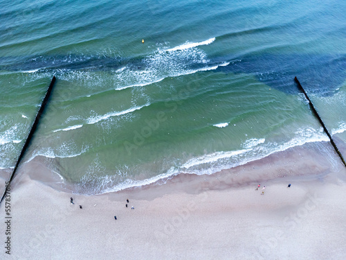 Obraz na płótnie Aerial view. The sea as seen from above. Water, sand, waves, beach, landscape, nature, winter, park. w salonie