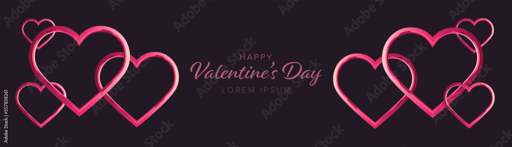 Valentine's day Background with Gold Hearts. Romantic Vector Banner