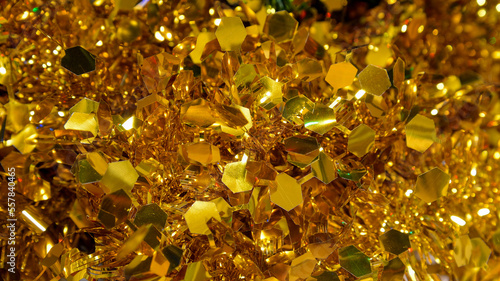 Decoration of the New Year tree with Christmas tree toys, background.