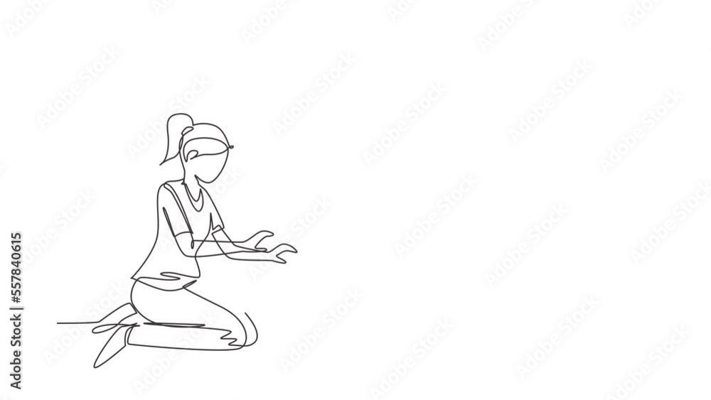 Self drawing animation of single line draw woman plants flowers. Girl transplants plants, doing gardening, preparation to spring. Hobby, relaxation concept. Continuous line draw. Full length animated Self drawing animation of single line draw woman plants flowers. Girl transplants plants, doing gardening, preparation to spring. Hobby, relaxation concept. Continuous line draw. Full length animated