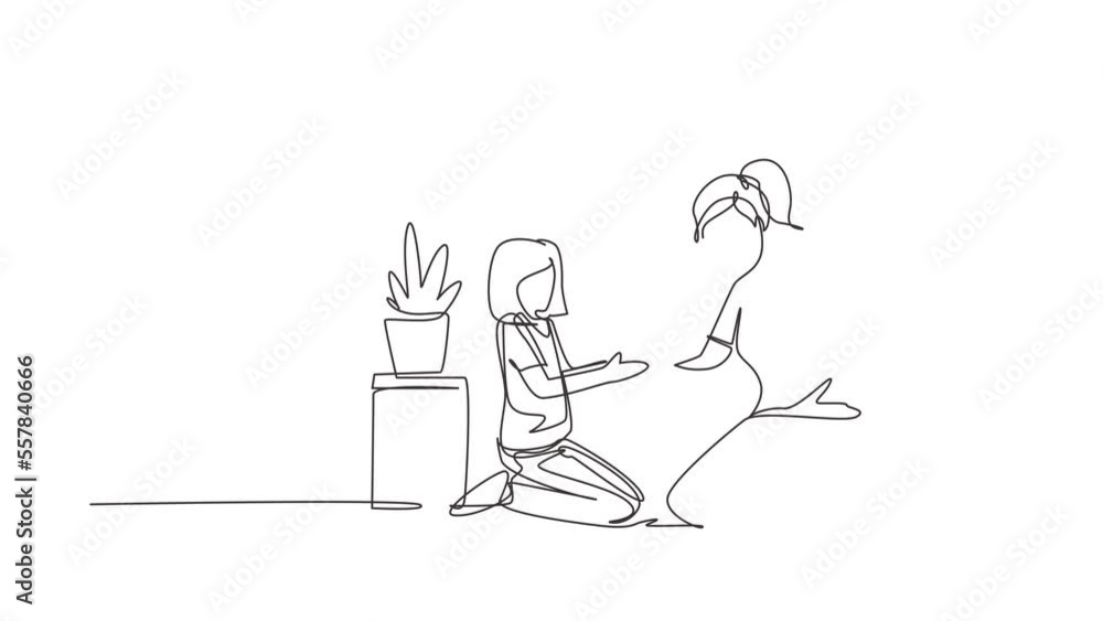 Animated self drawing of continuous line draw mom, her daughter gardening. Having hobby with kid. Mom baby girl plant flowers. Idea of happy motherhood and childhood. Full length one line animation Animated self drawing of continuous line draw mom, her daughter gardening. Having hobby with kid. Mom baby girl plant flowers. Idea of happy motherhood and childhood. Full length one line animation