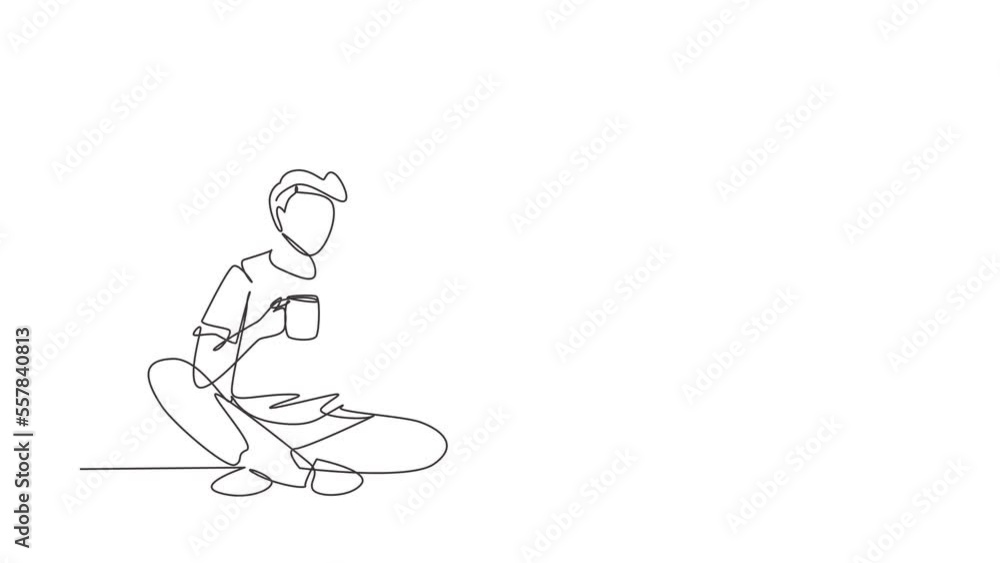 Self drawing animation of single line draw student preparing for exam. Man studying, reading textbooks, drink cup of coffee. Reader sitting, learning. Continuous line draw. Full length animated Self drawing animation of single line draw student preparing for exam. Man studying, reading textbooks, drink cup of coffee. Reader sitting, learning. Continuous line draw. Full length animated