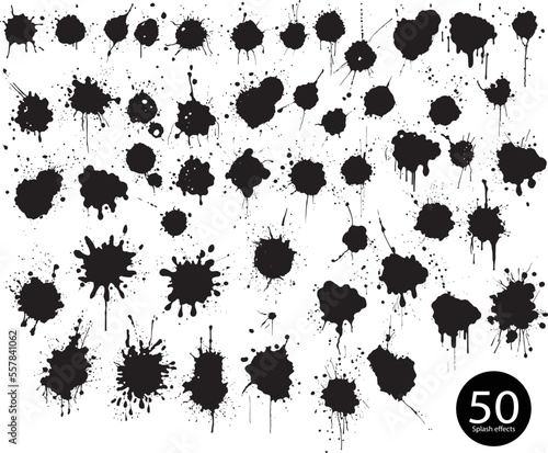 Set of ink drops and splash vector paint  black liquid splatter effects  illustration artistic monochrome drip splat messy inkblot and dirty grunge abstract spots. suitable for your latest collection.
