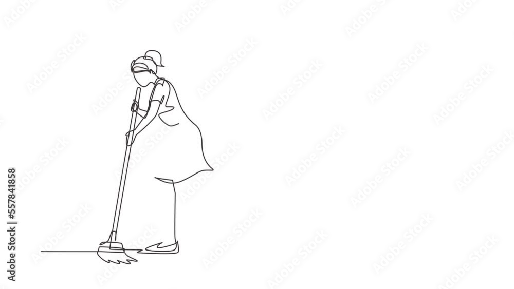 Animated self drawing of continuous line draw female mopping floor. Cleaning workers. Professional cleaning staff, domestic cleaner worker and cleaners equipment. Full length one line animation Animated self drawing of continuous line draw female mopping floor. Cleaning workers. Professional cleaning staff, domestic cleaner worker and cleaners equipment. Full length one line animation