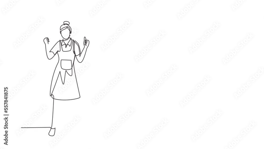 Animated self drawing of continuous line draw window cleaner with equipment for cleaning windows. Woman cleaning and rub windows of building using spray and wiper. Full length single line animation Animated self drawing of continuous line draw window cleaner with equipment for cleaning windows. Woman cleaning and rub windows of building using spray and wiper. Full length single line animation
