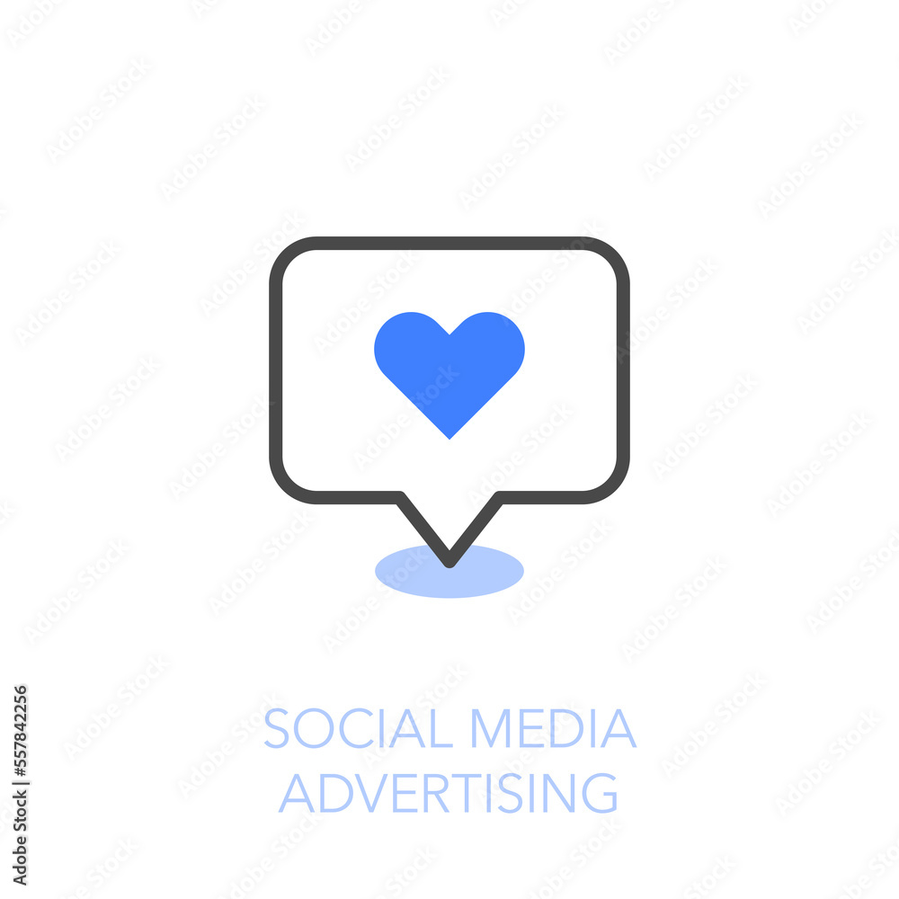 Simple visualised social media advertising icon symbol with a bubble and a heart. Simple visualised social media advertising icon symbol with a bubble and a heart.