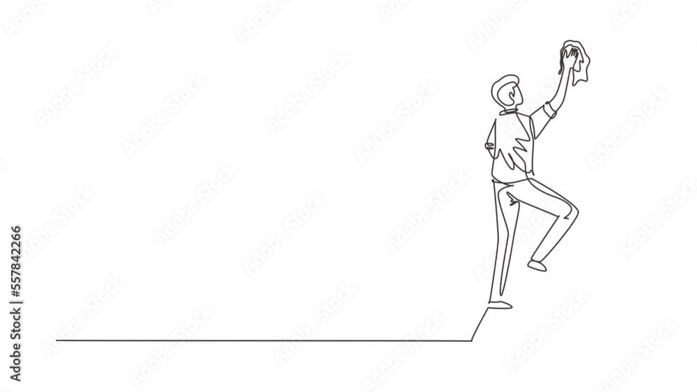 Animated self drawing of continuous line draw window washer is cleaning window using a squeegee. Housekeeping service. Cleaner standing on ladder, washing with sponge. Full length one line animation Animated self drawing of continuous line draw window washer is cleaning window using a squeegee. Housekeeping service. Cleaner standing on ladder, washing with sponge. Full length one line animation