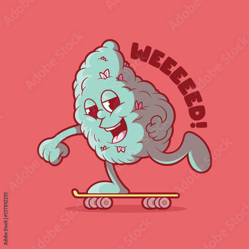Weed character riding a skateboard vector illustration. Sports, funny, brand design concept.
