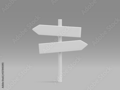 3d realistic street sign isolated on light background. Direction sign post with arrow. Signboard pointer with wooden pole. Vector illustration