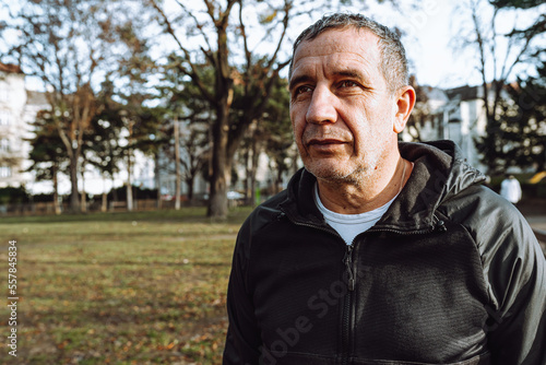 Portrait of middle-aged man with space for text