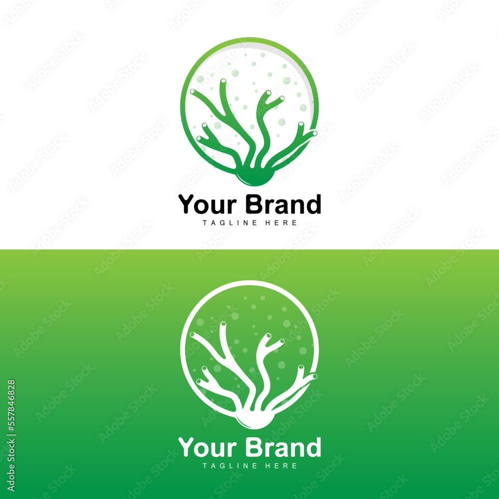 Obraz premium Coral Logo, Sea Plants Place Marine Animals, Ocean Vector, Seaweed Icons
