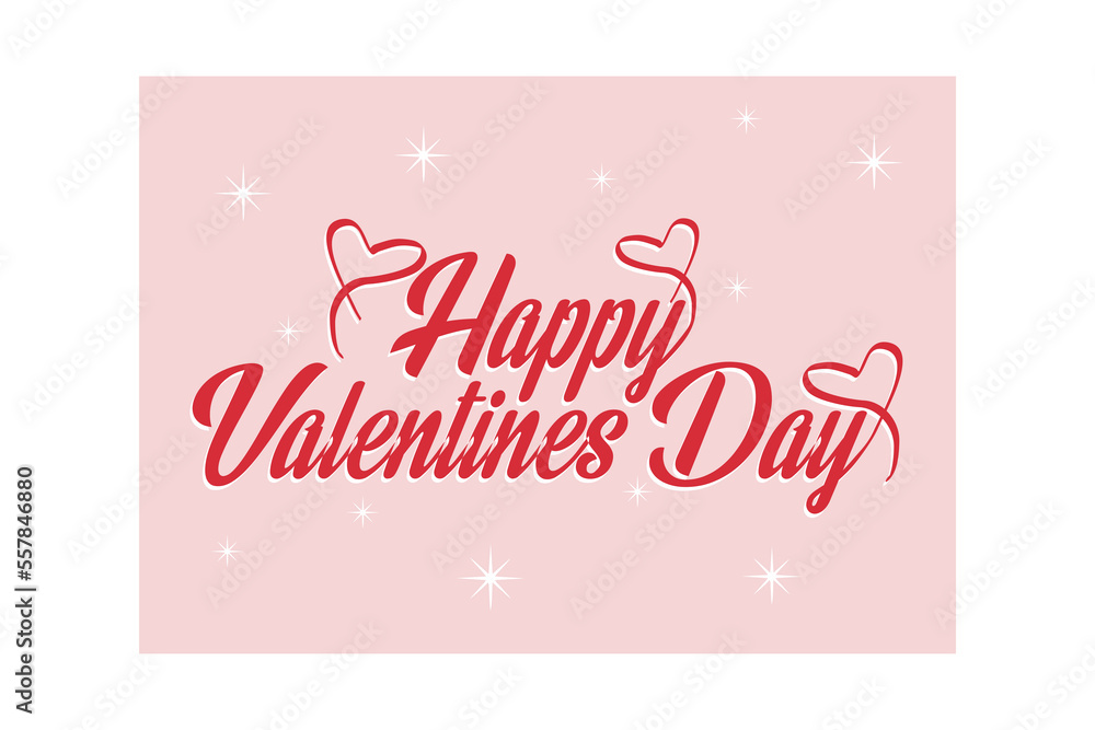Valentine greeting card template with calligraphy happy valentine`s day and white heart in line on background, flat vector modern illustration Valentine greeting card template with calligraphy happy valentine`s day and white heart in line on background, flat vector modern illustration