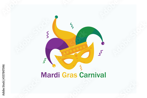 harlequin hat mask mardi gras carnival icon image, flat vector modern illustration