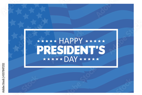 Happy Presidents Day greeting card, sale flyer, banner, poster with american flag. President's day holiday in USA. Patriotic calligraphy on blue background, flat vector modern illustration