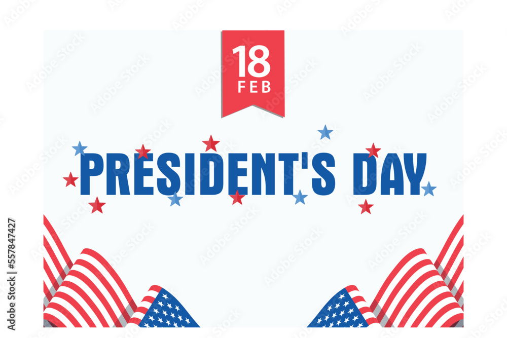 Typography of President's Day decorated with stars in USA flag color on white background, flat vector modern illustration