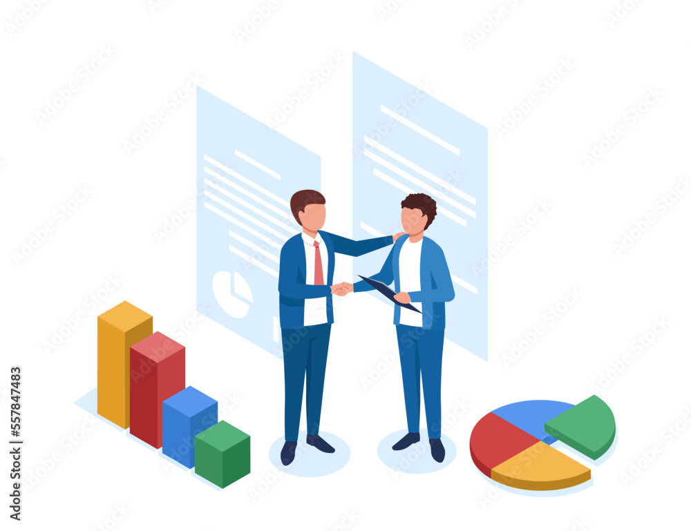 Obraz premium Successful business contract between partners concept. Vector of contract partnership and business concept handshake, deal of success and agreement illustration