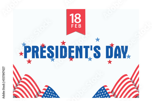 Typography of President s Day decorated with stars in USA flag color on white background  flat vector modern illustration