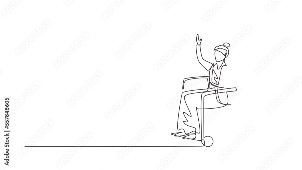 Animated self drawing of single continuous line draw beautiful woman conductor sitting in wheelchair leading orchestra. Disability, classical music. Physically disabled. Full length one line animation Animated self drawing of single continuous line draw beautiful woman conductor sitting in wheelchair leading orchestra. Disability, classical music. Physically disabled. Full length one line animation