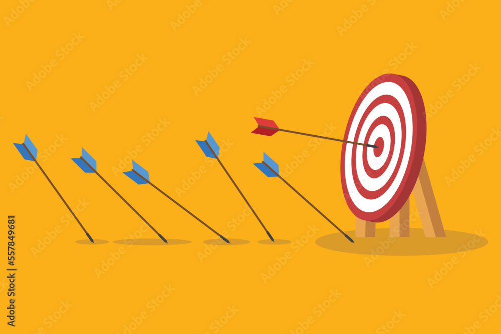 Business challenge failure and success concept. Blue arrows missed