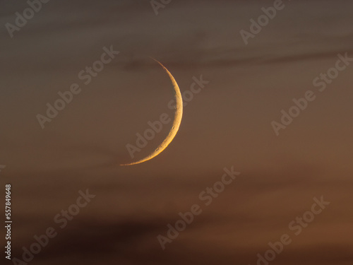 View of crescent moon at dusk photo