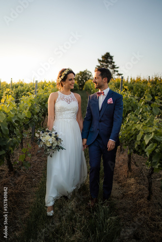 Wedding couple, bride and groom in the vineyards of Rheinhessen