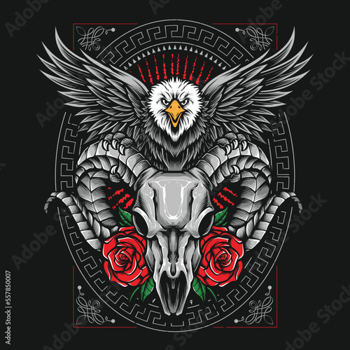 eagle holding ram skull illustration