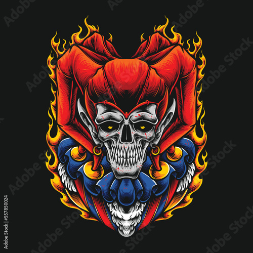 creepy skull clown tshirt illustration