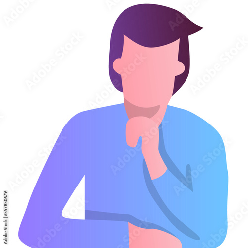 Man thinking vector pensive person icon on white