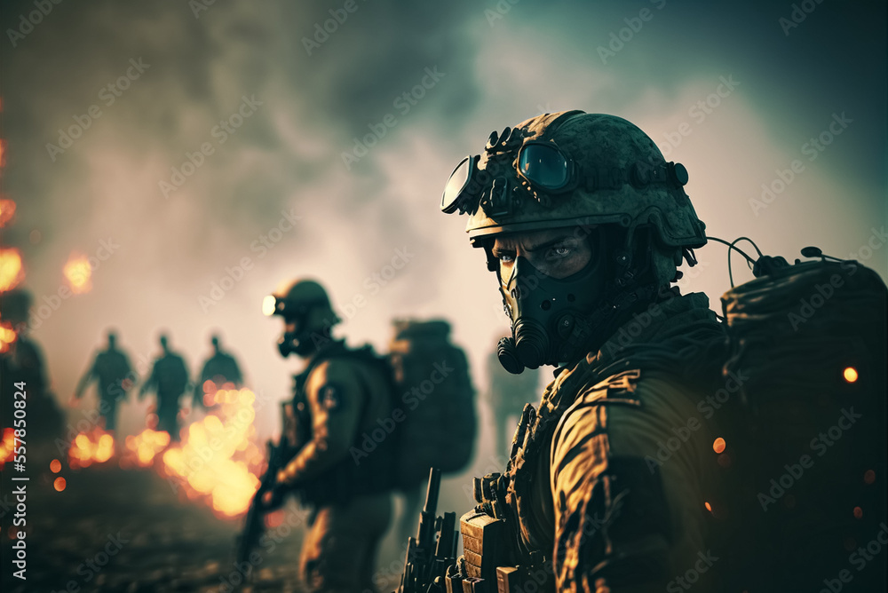 Brave soldiers on the battlefield. Generative AI Brave soldiers on the battlefield. Generative AI