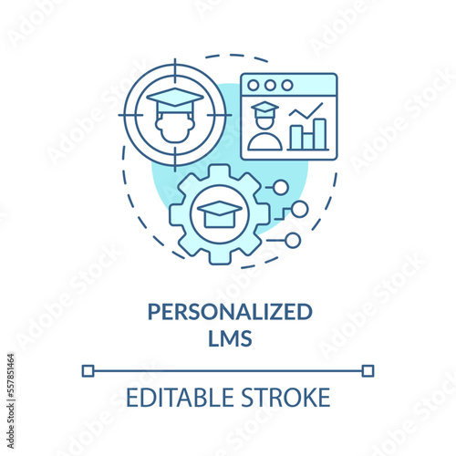 Personalized LMS blue concept icon. Customize settings. Learning management system abstract idea thin line illustration. Isolated outline drawing. Editable stroke. Arial, Myriad Pro-Bold fonts used