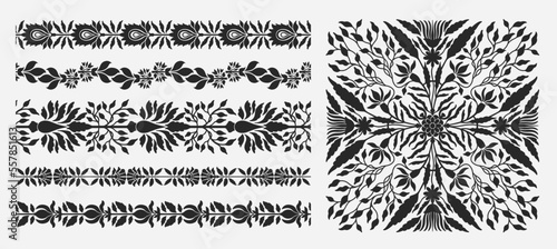 Traditional historical ethnic Indian ornament. Floral natural stylized motif. Arabesque and intricate decorative silhouettes.