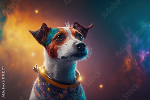 Dog in space suit. Cute Dog portrait in a Astronaut's Helmet. Generative AI © Gasi