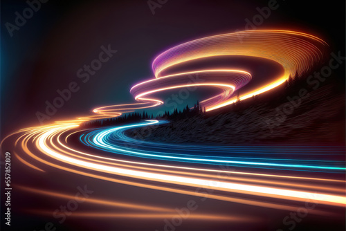 abstract colorful glowing light trails, generative ai