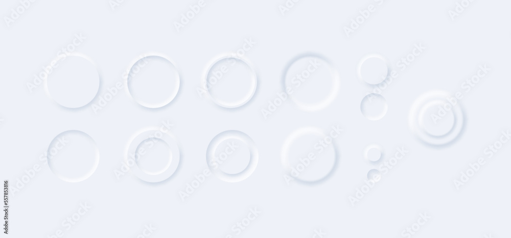 Round white convex neumorphism buttons of collection of template mockup element ui, switch menu geometric interface illustration