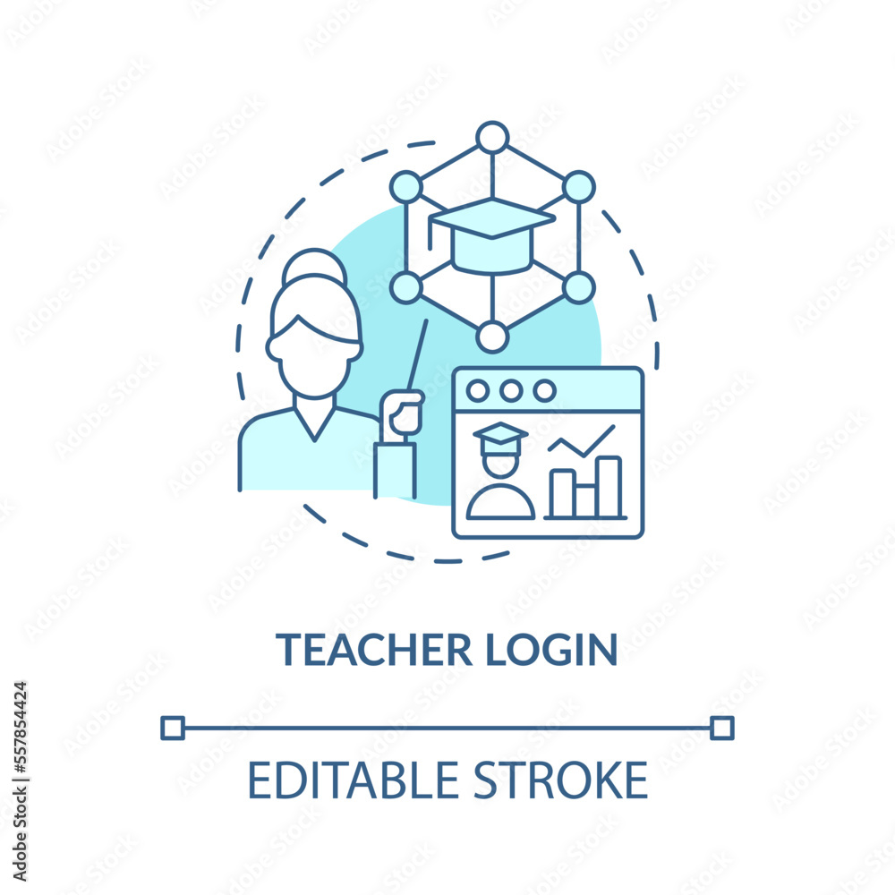 Teacher login blue concept icon. Assign tasks. Learning management system access abstract idea thin line illustration. Isolated outline drawing. Editable stroke. Arial, Myriad Pro-Bold fonts used