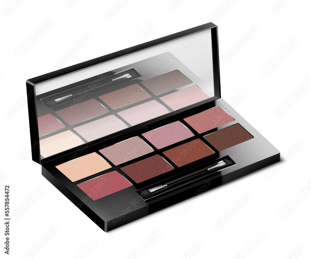 Make-up color eyeshadow palette isolated on white background. Eyeshadow or blush kit container. Open compact makeup cosmetic case with mirror, 3d realistic vector template. Make-up color eyeshadow palette isolated on white background. Eyeshadow or blush kit container. Open compact makeup cosmetic case with mirror, 3d realistic vector template.