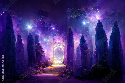 Beautiful crystal heaven. Crystal gate with crystals. Crystal kingdom. Digital art.