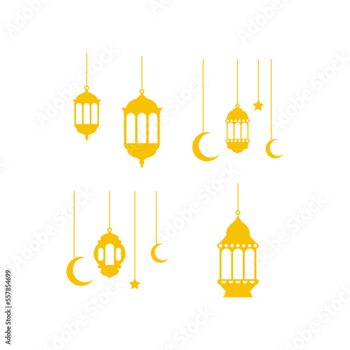 Ramadan lantern set, Islamic art style background. Arabic lamp, moon lantern, star, vector art and illustration.
