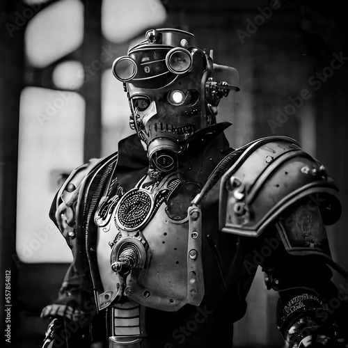 Cyborg, victorian period, black and white, robot, steampunk © Oleksii Frolov
