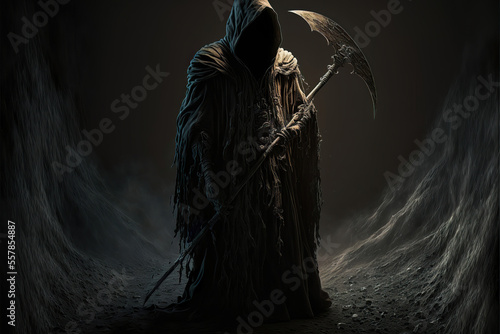 the grim reaper with a scythe, portrait of the death, generative ai