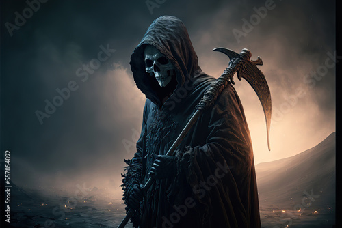 the grim reaper with a scythe, portrait of the death, generative ai