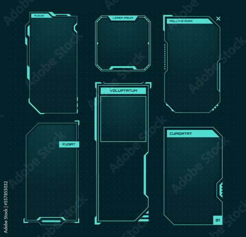 Green vertical HUD frames, futuristic green interface. Vector game futuristic digital display, hud tech future frame illustration
