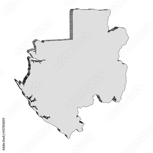 Gabon Country 3D Silhouette Map