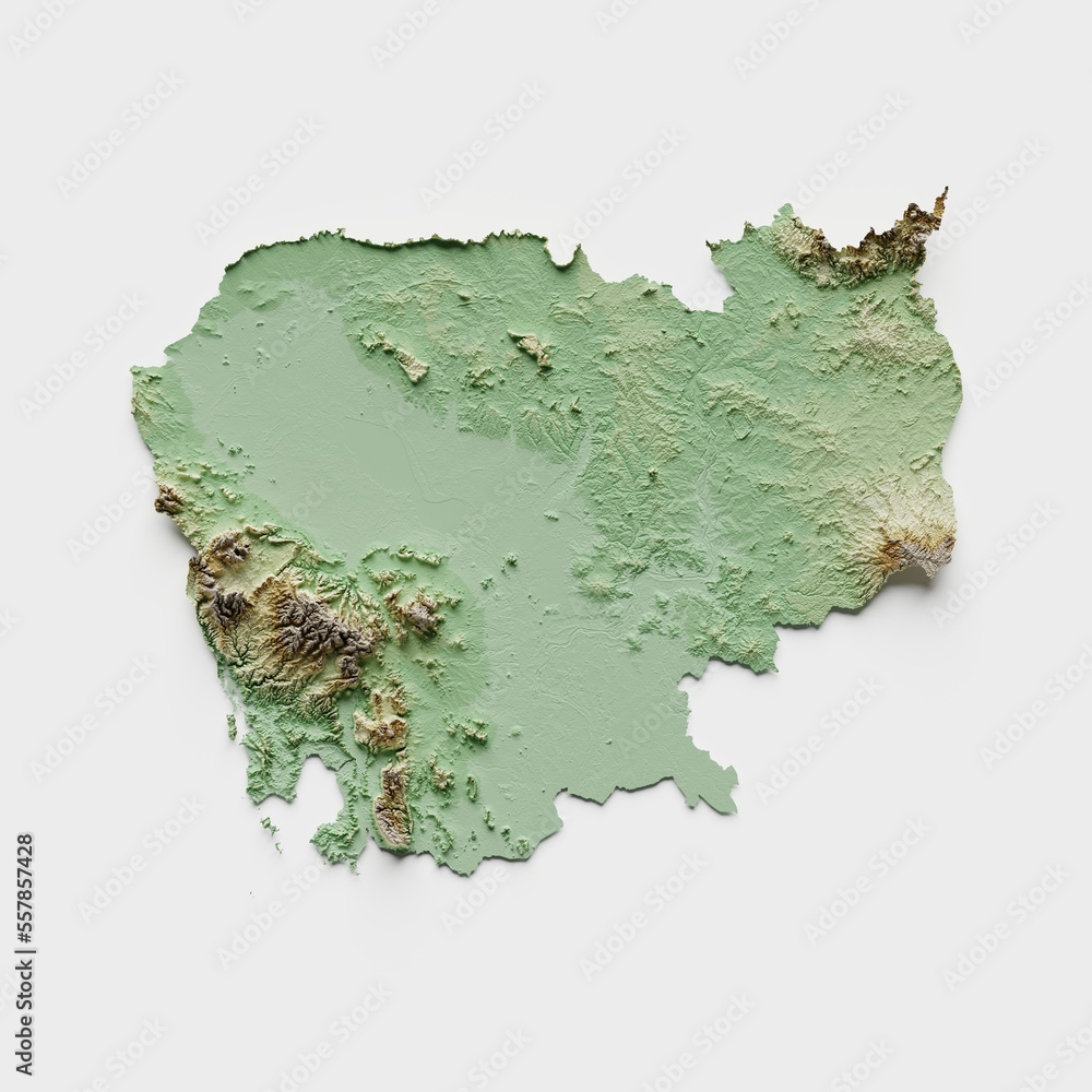 Cambodia Topographic Relief Map  - 3D Render