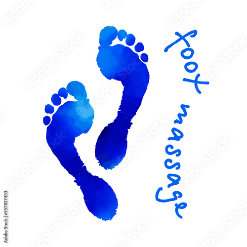 Foot massage concept. Foot massage logo in watercolor blue. Print of foots logo. Reflexology concept for your web site design, logo, app, UI. Stock vector. EPS10.