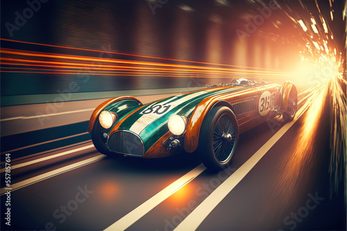 retro sport racing car, illustration of speed, generative ai
