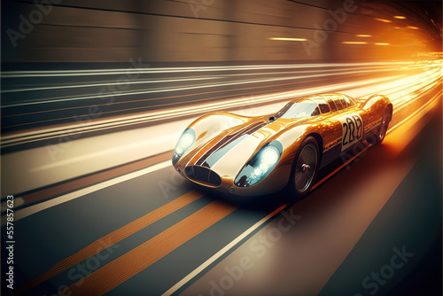 retro sport racing car, illustration of speed, generative ai © Gbor