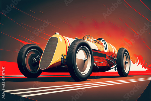 retro sport racing car, illustration of speed, generative ai